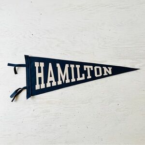 Hamilton College pennant. Approx: 8.5”x24”
Felt on felt.